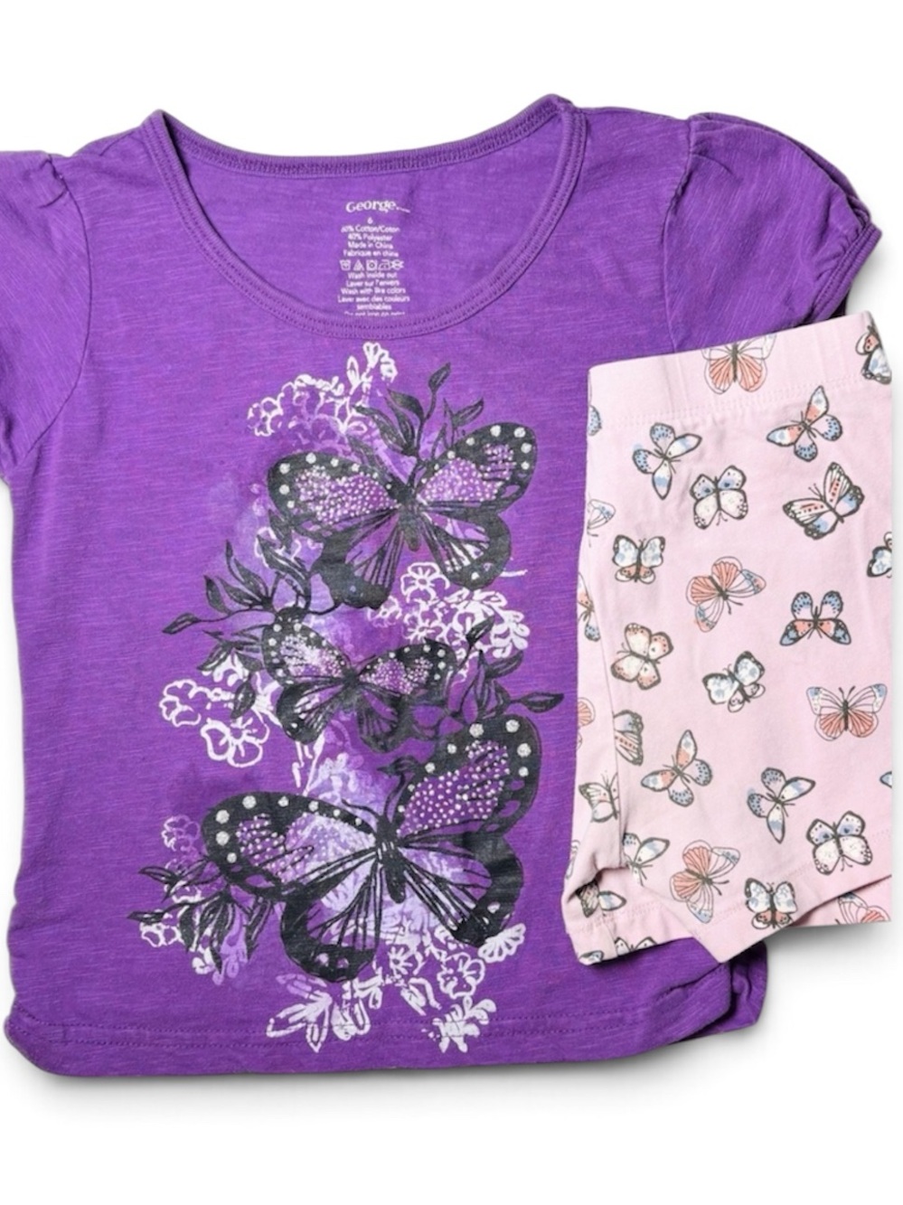 5/15$ George & Joe Fresh Purple Pink Butterfly Outfit Set 2pcs 5-6 Years Summer